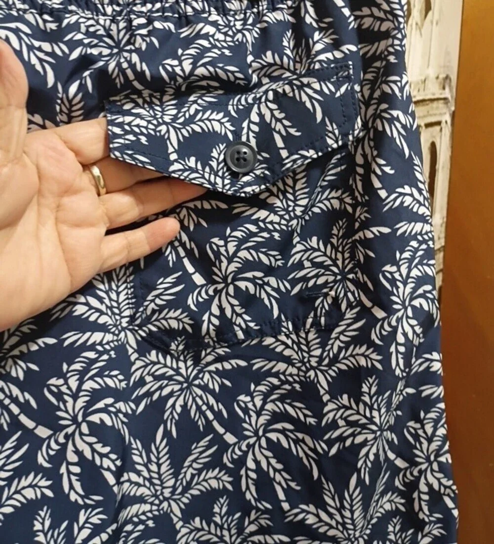 J. CREW FLEX SWIMWEAR Men's Palm Tree Blue/White  Size Large